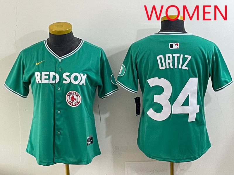 Women 2025 Boston Red Sox 34 Ortiz Dark Green Joint Name Nike MLB Jersey style 10
